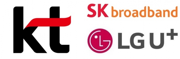 KT와 SK브로드밴드, LG유플러스 등 인터넷TV(IPTV) 3사 로고.